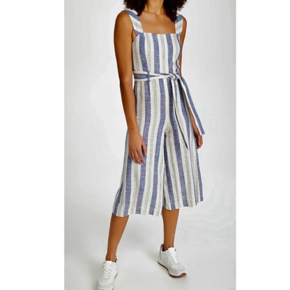 ALICE + OLIVIA  Marty Belted Striped Linen-Blend Jumpsuit